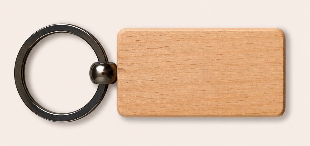 Classic rounded wooden tag key ring on a slim steel split ring
